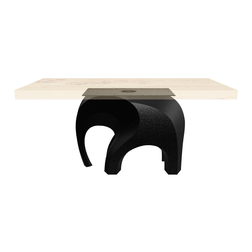 Metal End Table Base 802S Elephas 20" H – sculptural elephant-inspired pedestal base handcrafted from powder-coated steel. This sturdy metal base provides a solid foundation for custom side tables, nightstands, and entryway accent tables. A perfect DIY furniture base, metal coffee table base, and pedestal table base for minimalist or farmhouse interiors, designed as a heavy-duty steel table base for stone, glass, or wood tops.