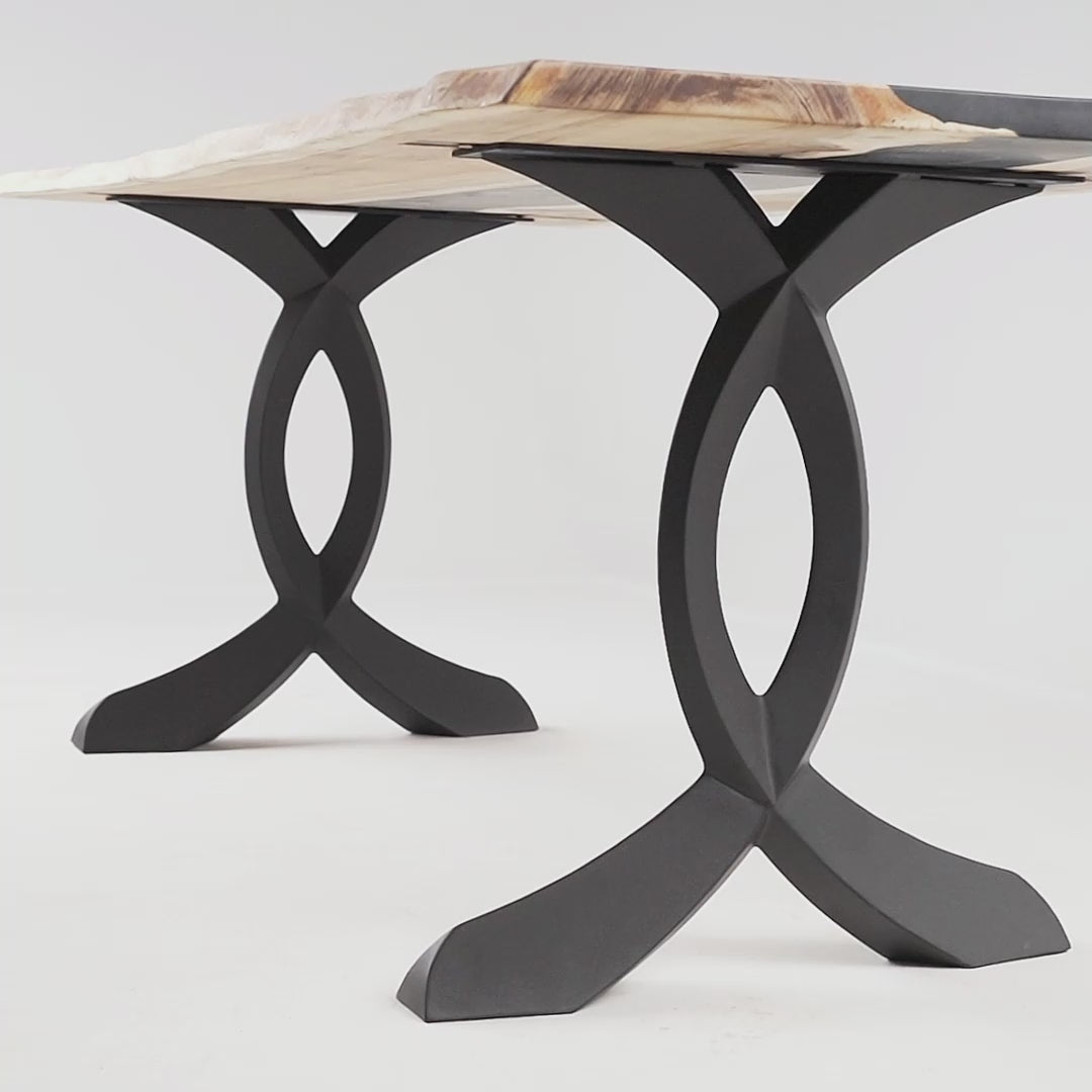 Metal Table Legs, DIY Steel Furniture of ✔️ FlowyLine Design for epoxy live edge top walnut wood slab curved shape bench Handmade modern kitchen mid century dining room idea industrial custom frame Black wooden desk antique woodworking decorative wrought iron how to make simple welded dining table Wayfair Amazon ikea