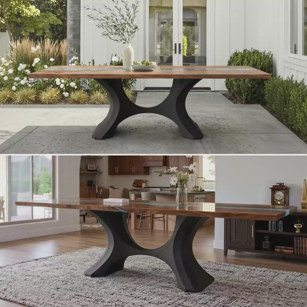 Metal Table Base - 310 Hoshi - 50, 21, 28H inch metal table legs table base steel mid century modern Pedestal stand kitchen base for table top trestle table base granite iron flowyline design home and living industrial and rustic style heavy duty