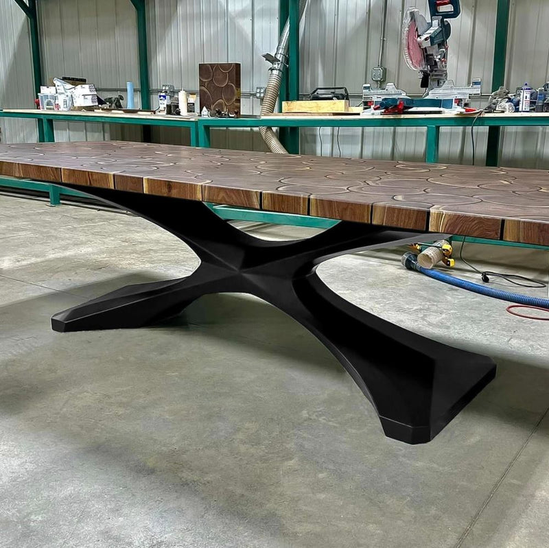Metal Table Base - 306 Xerxes - 70, 27, 28H inch; dining table steel; table base mid century modern; iron table base; flowyline design; table legs; pedestal table base; coffee round base for table top; flowyline