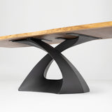 Black Metal Table Base 307 Tulipe 28" | 28.5" H – Mid-Century modern tulip-inspired pedestal base handcrafted from heavy-duty steel in matte black. This sculptural metal dining base provides a sturdy foundation (1,000 lbs capacity) available in three sizes (28"L, 38"L, or 50"L) to fit different tabletop dimensions. A premium DIY steel table base and modern furniture foundation engineered with asymmetrical pre-drilled plates to support a heavy live-edge tabletop, marble slab, or wood dining top.