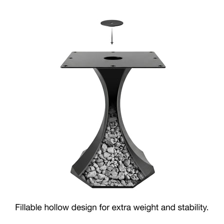 Black Metal Pedestal Table Base 311S Lithe 28.5" H – Scandinavian minimalist tulip table base featuring a graceful, tapered silhouette handcrafted from heavy-duty powder-coated steel in matte black. This architectural dining table base provides an ultra-sturdy foundation (1,000 lbs capacity; 16.3"L x 16"W). A premium DIY steel pedestal base engineered with a precision-drilled 15" x 15" mounting plate to securely support a heavy live-edge tabletop, marble slab, or wood dining top.
