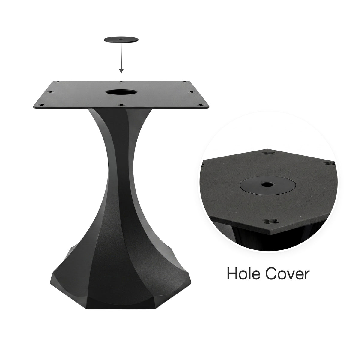 Black Metal Pedestal Table Base 311S Lithe 28.5" H – Scandinavian minimalist tulip table base featuring a graceful, tapered silhouette handcrafted from heavy-duty powder-coated steel in matte black. This architectural dining table base provides an ultra-sturdy foundation (1,000 lbs capacity; 16.3"L x 16"W). A premium DIY steel pedestal base engineered with a precision-drilled 15" x 15" mounting plate to securely support a heavy live-edge tabletop, marble slab, or wood dining top.