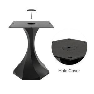 Black Metal Pedestal Table Base 311S Lithe 28.5" H – Scandinavian minimalist tulip table base featuring a graceful, tapered silhouette handcrafted from heavy-duty powder-coated steel in matte black. This architectural dining table base provides an ultra-sturdy foundation (1,000 lbs capacity; 16.3"L x 16"W). A premium DIY steel pedestal base engineered with a precision-drilled 15" x 15" mounting plate to securely support a heavy live-edge tabletop, marble slab, or wood dining top.
