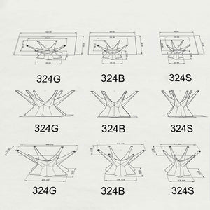 Black Metal Table Base 324 Kruna 28" H – Modern industrial pedestal base handcrafted from heavy-duty powder-coated steel in matte black. This sculptural metal dining base features a bold branching design and a sturdy foundation (1,000 lbs capacity) available in three base widths: 27.6" (324S), 35.4" (324B), or 45.3" (324G). A premium DIY steel table base engineered with an expansive, wide-format pre-drilled mounting plate to securely support a massive live-edge tabletop, heavy marble slab, or wood dining to
