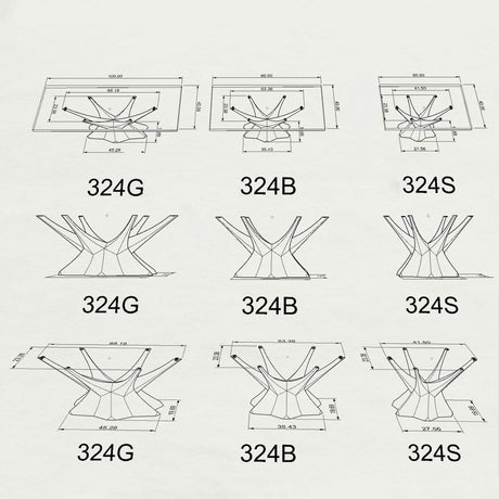Black Metal Table Base 324 Kruna 28" H – Modern industrial pedestal base handcrafted from heavy-duty powder-coated steel in matte black. This sculptural metal dining base features a bold branching design and a sturdy foundation (1,000 lbs capacity) available in three base widths: 27.6" (324S), 35.4" (324B), or 45.3" (324G). A premium DIY steel table base engineered with an expansive, wide-format pre-drilled mounting plate to securely support a massive live-edge tabletop, heavy marble slab, or wood dining to