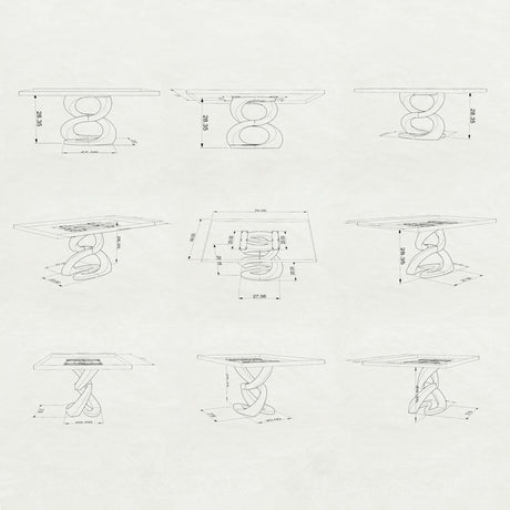 technical drawings of a table on a white background