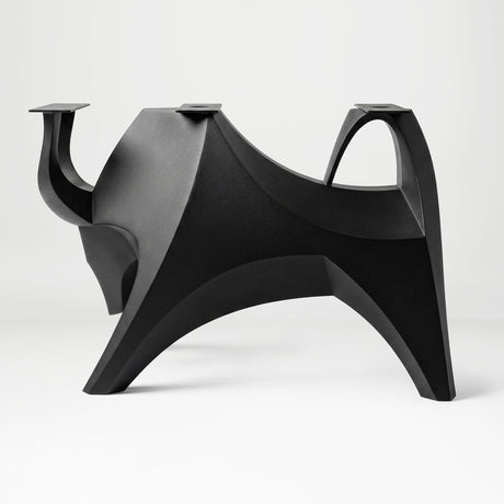 Metal Table Base 803 Bullos 28.5" H – bold bull-inspired pedestal base handcrafted from heavy-duty powder-coated steel in matte black. This sculptural metal base features powerful muscular curves and a wide sturdy foundation (1,000 lbs capacity), perfect for large custom dining tables, designer cafes, or boutique displays. A premium DIY furniture base and heavy-duty steel table base designed for marble, glass, or wood tops in industrial, minimalist, and Scandinavian interiors.