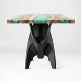 Metal Table Base 803 Bullos 28.5" H – bold bull-inspired pedestal base handcrafted from heavy-duty powder-coated steel in matte black. This sculptural metal base features powerful muscular curves and a wide sturdy foundation (1,000 lbs capacity), perfect for large custom dining tables, designer cafes, or boutique displays. A premium DIY furniture base and heavy-duty steel table base designed for marble, glass, or wood tops in industrial, minimalist, and Scandinavian interiors.