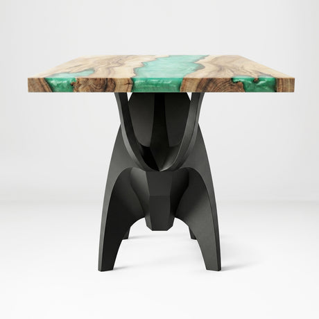 Metal Table Base 803 Bullos 28.5" H – bold bull-inspired pedestal base handcrafted from heavy-duty powder-coated steel in matte black. This sculptural metal base features powerful muscular curves and a wide sturdy foundation (1,000 lbs capacity), perfect for large custom dining tables, designer cafes, or boutique displays. A premium DIY furniture base and heavy-duty steel table base designed for marble, glass, or wood tops in industrial, minimalist, and Scandinavian interiors.