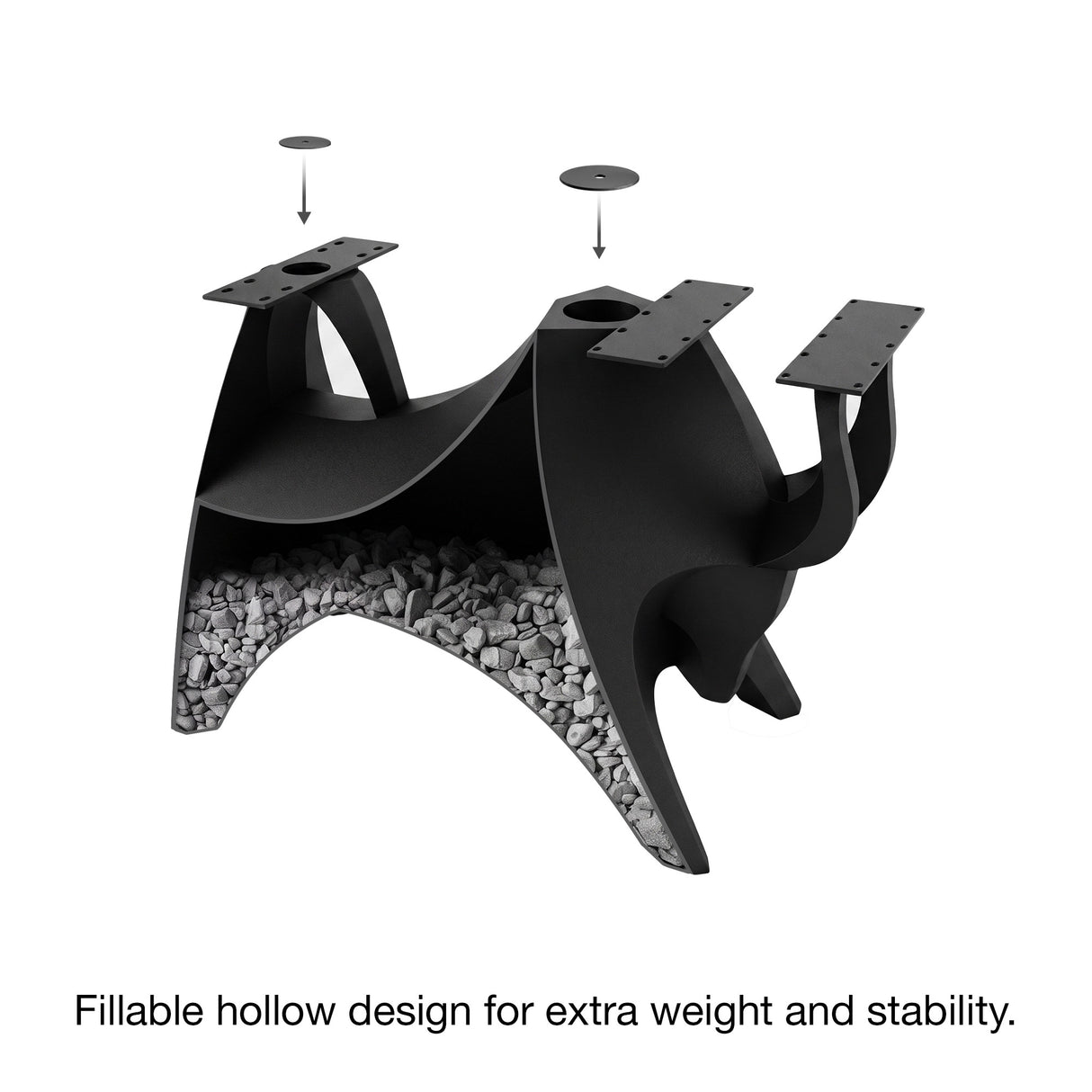 Metal Table Base 803 Bullos 28.5" H – bold bull-inspired pedestal base handcrafted from heavy-duty powder-coated steel in matte black. This sculptural metal base features powerful muscular curves and a wide sturdy foundation (1,000 lbs capacity), perfect for large custom dining tables, designer cafes, or boutique displays. A premium DIY furniture base and heavy-duty steel table base designed for marble, glass, or wood tops in industrial, minimalist, and Scandinavian interiors.
