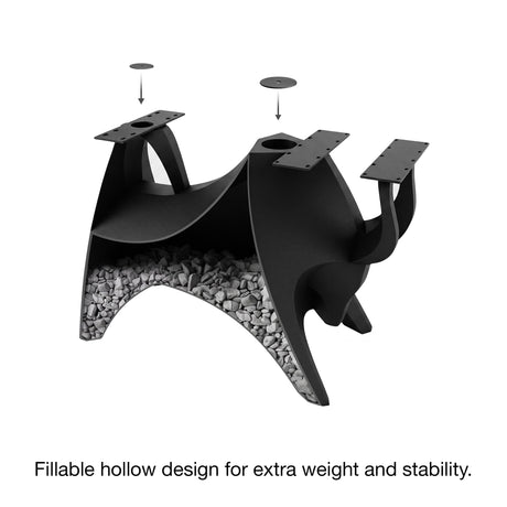 Metal Table Base 803 Bullos 28.5" H – bold bull-inspired pedestal base handcrafted from heavy-duty powder-coated steel in matte black. This sculptural metal base features powerful muscular curves and a wide sturdy foundation (1,000 lbs capacity), perfect for large custom dining tables, designer cafes, or boutique displays. A premium DIY furniture base and heavy-duty steel table base designed for marble, glass, or wood tops in industrial, minimalist, and Scandinavian interiors.