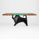 Metal Table Base 803 Bullos 28.5" H – bold bull-inspired pedestal base handcrafted from heavy-duty powder-coated steel in matte black. This sculptural metal base features powerful muscular curves and a wide sturdy foundation (1,000 lbs capacity), perfect for large custom dining tables, designer cafes, or boutique displays. A premium DIY furniture base and heavy-duty steel table base designed for marble, glass, or wood tops in industrial, minimalist, and Scandinavian interiors.