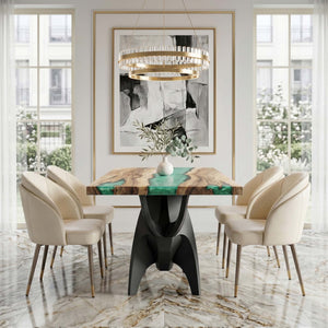 Metal Table Base 803 Bullos 28.5" H – bold bull-inspired pedestal base handcrafted from heavy-duty powder-coated steel in matte black. This sculptural metal base features powerful muscular curves and a wide sturdy foundation (1,000 lbs capacity), perfect for large custom dining tables, designer cafes, or boutique displays. A premium DIY furniture base and heavy-duty steel table base designed for marble, glass, or wood tops in industrial, minimalist, and Scandinavian interiors.