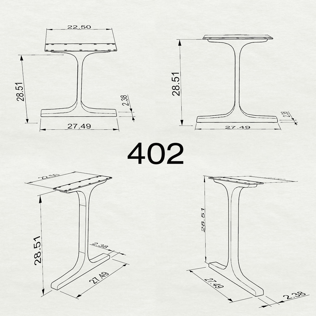 Black Metal Table Base 402 | 438 Wineglass 28.3" H – Mid-Century modern table base set (2 pieces) featuring a refined twisted-ribbon silhouette, handcrafted from heavy-duty powder-coated steel in matte black. These sculptural metal dining bases provide an ultra-sturdy foundation (1,000 lbs capacity) available in 27.5"L (Wineglass 402) or 22.5"L (Wineglass 438) configurations. A premium DIY steel table base engineered with precision-drilled mounting plates to securely support a heavy live-edge tabletop, marb
