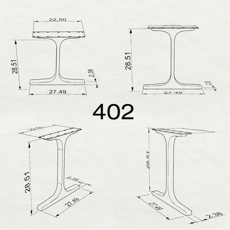 Black Metal Table Base 402 | 438 Wineglass 28.3" H – Mid-Century modern table base set (2 pieces) featuring a refined twisted-ribbon silhouette, handcrafted from heavy-duty powder-coated steel in matte black. These sculptural metal dining bases provide an ultra-sturdy foundation (1,000 lbs capacity) available in 27.5"L (Wineglass 402) or 22.5"L (Wineglass 438) configurations. A premium DIY steel table base engineered with precision-drilled mounting plates to securely support a heavy live-edge tabletop, marb