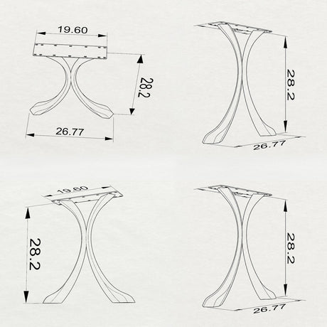 Black Metal Table Base 421 Xeni 28.2" H – Mid-Century modern table base set (2 pieces) handcrafted from heavy-duty powder-coated steel in matte black. These architectural metal dining bases provide an ultra-sturdy foundation (1,000 lbs capacity; 26.8"L x 3.7"W). A premium DIY steel table base engineered with precision-drilled 19.6" x 4.3" mounting plates to securely support a heavy live-edge tabletop, marble slab, or wood dining top.