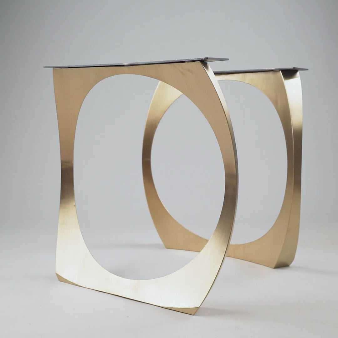 Gold Brass Table Legs - 442 Cleo - 22W, 28H inch - Set of 2 pcs metal table legs brass table legs steel flowyline design outdoor furniture metal legs for table dining table side table handmade furniture modern desk office desk brass desk industrial & rustic style heavy duty flowyline design