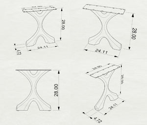 Metal Table Legs - 417 Xavier - 24W, 28H inch - Set of 2 pcs metal legs desk legs; flowyline; home decor; computer table legs; outdoor furniture 2