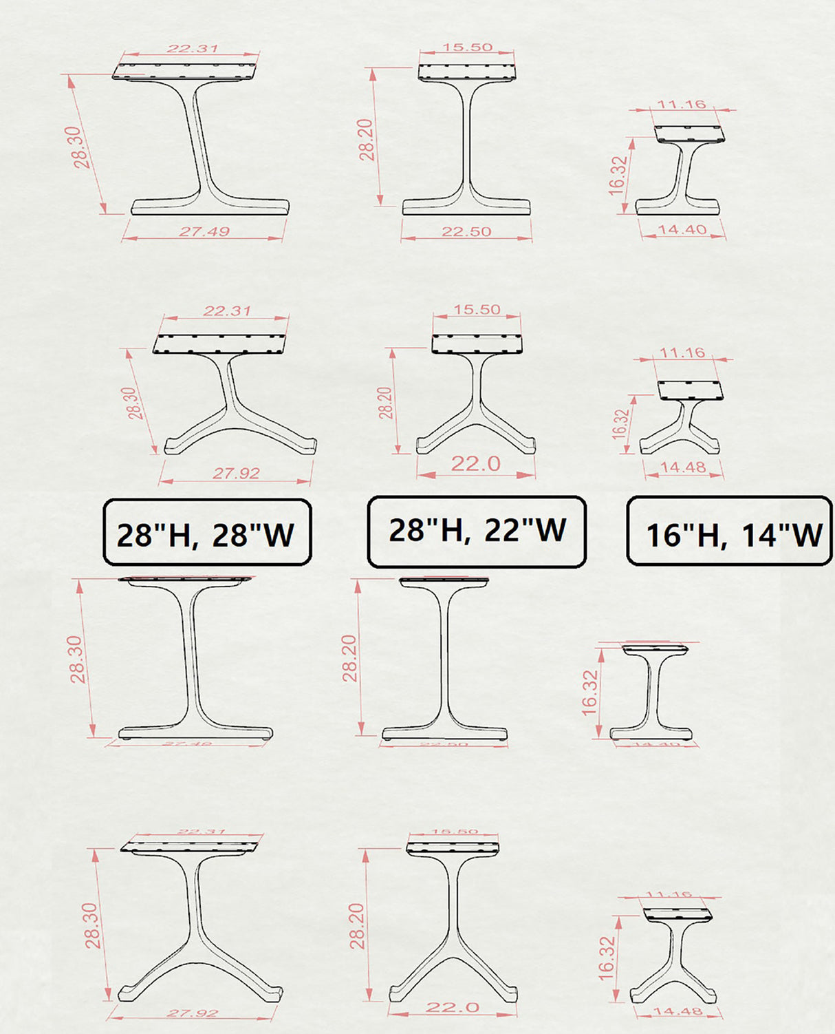 Metal Table Legs - 402 Wineglass - 28W, 28H inch - Set of 2 pcs metal table legs furniture dining table steel table base handmade furniture mid century modern wood table legs entryway table steel table industrial & rustic style heavy duty