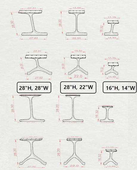 Metal Table Legs - 402 Wineglass - 28W, 28H inch - Set of 2 pcs metal table legs furniture dining table steel table base handmade furniture mid century modern wood table legs entryway table steel table industrial & rustic style heavy duty