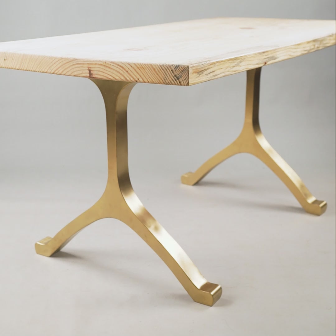 Gold Brass Table Legs - 430 Wishbone - 28W, 28H inch - Set of 2 pcs metal table legs furniture brass table dining table steel kitchen and dining flowyline design handmade furniture modern desk industrial & rustic style heavy duty sofa table legs