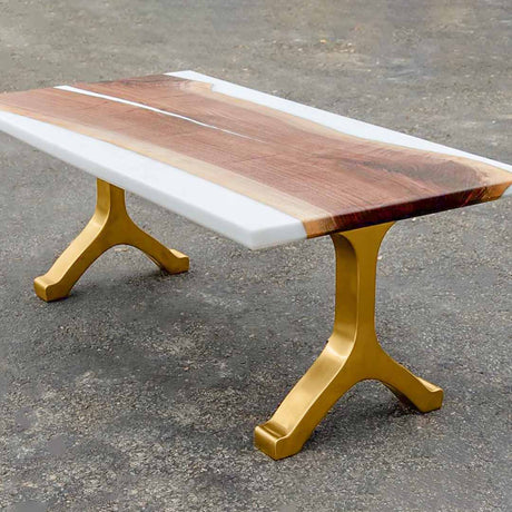 Bench Legs Gold Brass Bench Legs - 112 Wishbone - 14W, 16H inch - Set of 2 pcs of FlowyLine ✔️ Coffee Table Base for DIY furniture dining home decor epoxy woodworkmetal table legs coffee bench legs modern desk metal small coffee table X shape bench legs live edge steel u bench legs with back end table