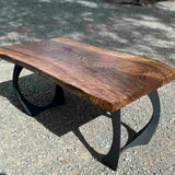 rustic dining bench with live edge wood and metal bench legs – strong steel frame for everyday use