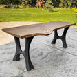 outdoor live edge wood bench with bench legs 103 Haru 16.3" H black metal base
