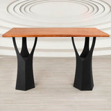 Close-up of 36" H counter metal table base welded steel construction showing artisan craftsmanship