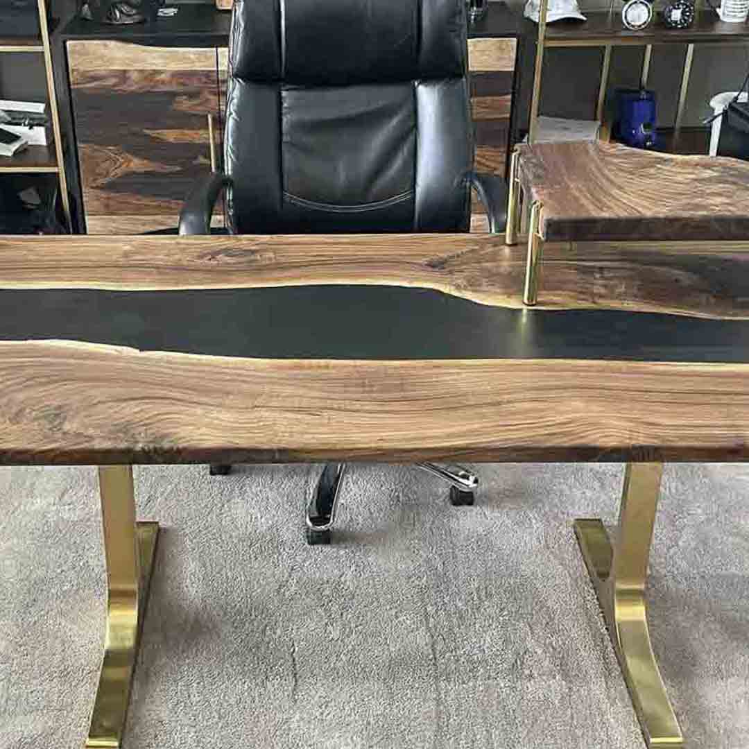 Gold Brass Table Legs - 431 Wineglass - 27W, 28H inch - Set of 2 pcs metal table legs desk legs flowyline design kitchen table dining table furniture standing desk legs modern desk office industrial & rustic style heavy duty