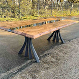 Metal Table Legs - 420 Akro - 24W, 28H inch - Set of 2 pcs metal table legs furniture dining table wooden legs steel flowyline design iron live edge table legs wood sofa hallway table entryway table industrial & rustic style heavy duty flowyline design