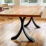 Black Metal Table Base 421 Xeni 28.2" H – Mid-Century modern table base set (2 pieces) handcrafted from heavy-duty powder-coated steel in matte black. These architectural metal dining bases provide an ultra-sturdy foundation (1,000 lbs capacity; 26.8"L x 3.7"W). A premium DIY steel table base engineered with precision-drilled 19.6" x 4.3" mounting plates to securely support a heavy live-edge tabletop, marble slab, or wood dining top.