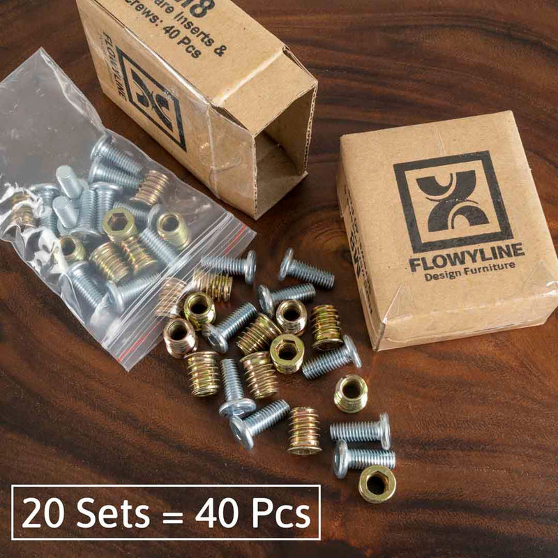 Threaded Inserts And Bolts | Size M6 and M8 | 20 Sets | Table Leg Hardware