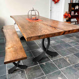 Close-up of handcrafted weld joints on durable metal table legs made in USA by Flowyline Design