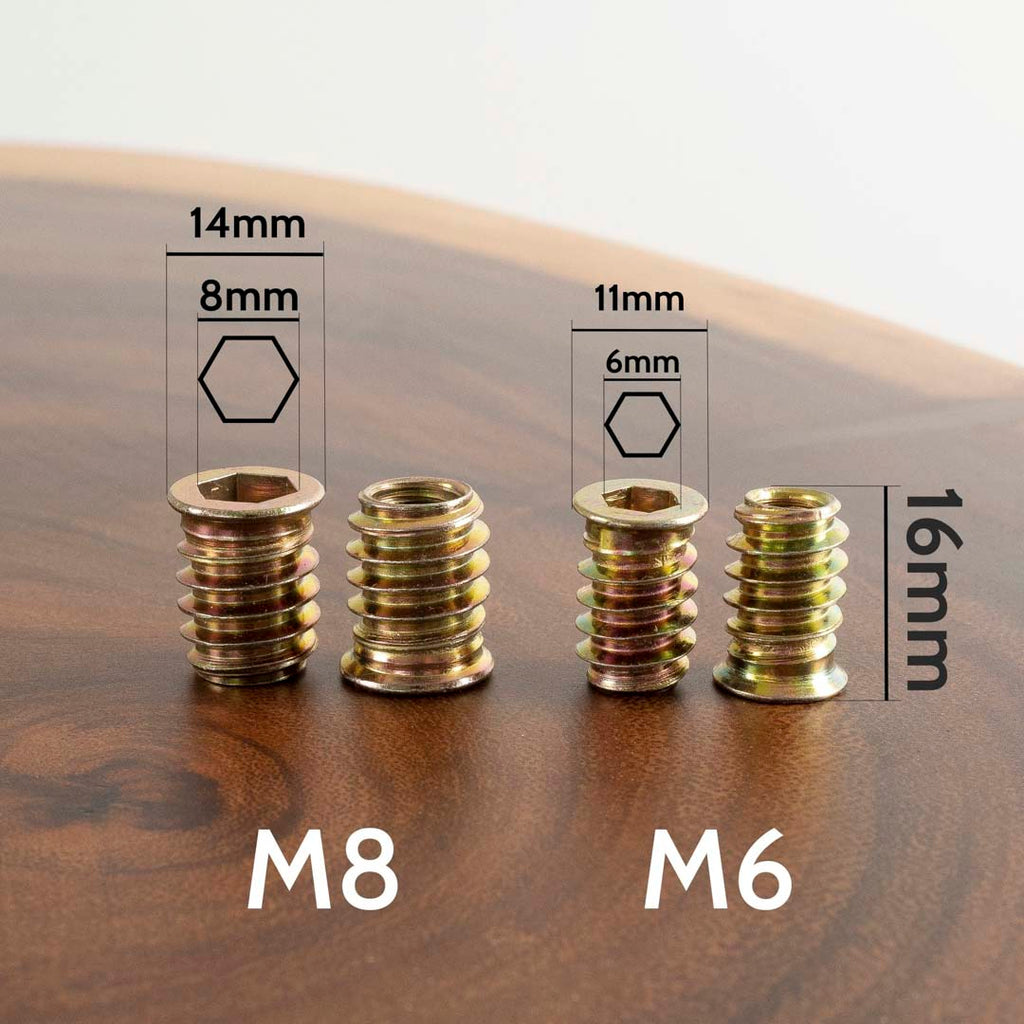 Threaded Inserts And Bolts for Furniture Legs | Size M6 and M8