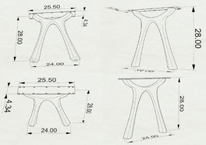 Metal Table Legs - 414 Hatty - 24W, 28H inch - Set of 2 pcs metal table legs furniture live edge slab dining table kitchen and dining handmade furniture entryway table office desk flowyline design industrial & rustic style heavy duty flowyline design