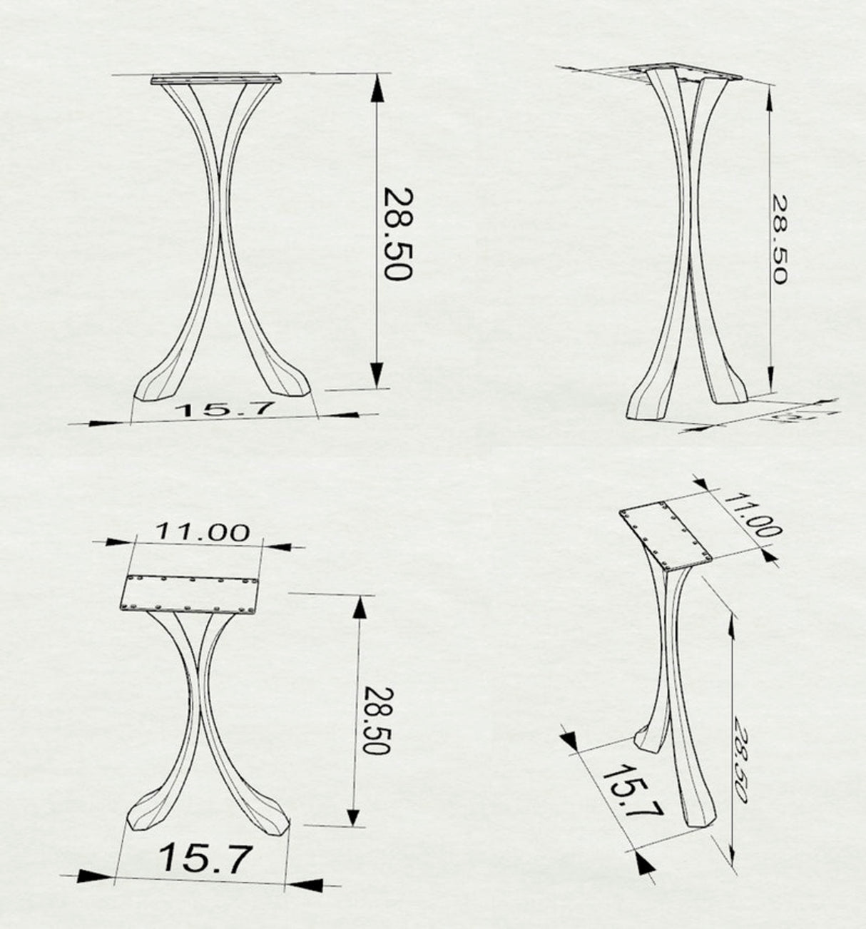 Metal Console Table Legs - 209 Xeni - 15W, 28H inch - Set of 2 pcs metal table legs dining table side table legs counter table console table sofa table legs iron table legs live edge table legs modern desk entryway table flowyline design round counter height table bar table
