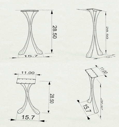 Metal Console Table Legs - 209 Xeni - 15W, 28H inch - Set of 2 pcs metal table legs dining table side table legs counter table console table sofa table legs iron table legs live edge table legs modern desk entryway table flowyline design round counter height table bar table
