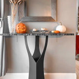 Metal base for counter table 608 Namu 36" H supporting glass tabletop in breakfast nook setting